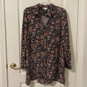 J.Jill Floral Button Up Oversized Dress Long Sleeve Side Pockets Size M